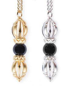 The Grounds of Freedom - White Gold & Black Onyx Gemstone Necklace