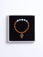 Load image into Gallery viewer, Healing Intentions Aquamarine and Sandalwood Throat Chakra Bracelet