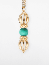 Load image into Gallery viewer, The Mirror of Transcendence - Gold &amp; Malachite Gemstone Necklace