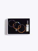 Load image into Gallery viewer, Growth &amp; Wisdom Chakra Bracelet Stack &amp; Essential Oils Gift Box