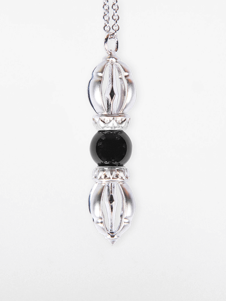 The Grounds of Freedom - White Gold & Black Onyx Gemstone Necklace