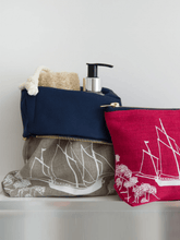 Load image into Gallery viewer, Hand Printed Linen Large Toiletry Bag - Coastal Collection