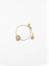 Load image into Gallery viewer, Lotus Bracelet With Rose Quartz Drop - Gold