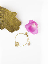 Load image into Gallery viewer, Lotus Bracelet With Rose Quartz Drop - Gold