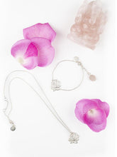 Load image into Gallery viewer, Lotus Bracelet With Rose Quartz Drop - Silver