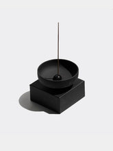 Load image into Gallery viewer, Raw Black Stoneware Incense Bowl &amp; Brass Holder