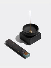 Load image into Gallery viewer, Raw Black Stoneware Incense Bowl &amp; Brass Holder