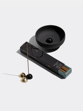Load image into Gallery viewer, Raw Black Stoneware Incense Bowl &amp; Brass Holder