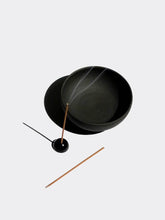 Load image into Gallery viewer, Raw Black Stoneware Incense Bowl &amp; Brass Holder