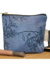 Load image into Gallery viewer, Hand Printed Linen Cosmetic Bag - Birdsong Collection