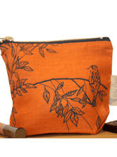 Load image into Gallery viewer, Hand Printed Linen Cosmetic Bag - Birdsong Collection