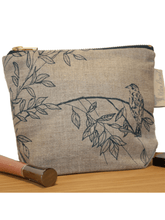 Load image into Gallery viewer, Hand Printed Linen Cosmetic Bag - Birdsong Collection