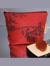 Load image into Gallery viewer, Hand Printed Linen Cosmetic Bag - Birdsong Collection