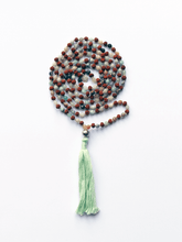 Load image into Gallery viewer, Rudraksha &amp; Faceted Amazonite Mala