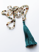 Load image into Gallery viewer, Multistone Mala with Lotus Guru - Turquoise Blue Tassel