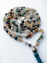 Load image into Gallery viewer, Multistone Mala with Lotus Guru - Turquoise Blue Tassel