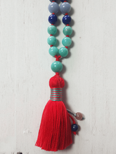 Load image into Gallery viewer, Peaceful Warrior Mala Necklace - Lapis Lazuli, Amazonite, Coral, Angelite &amp; Moonstone