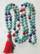 Load image into Gallery viewer, Peaceful Warrior Mala Necklace - Lapis Lazuli, Amazonite, Coral, Angelite &amp; Moonstone